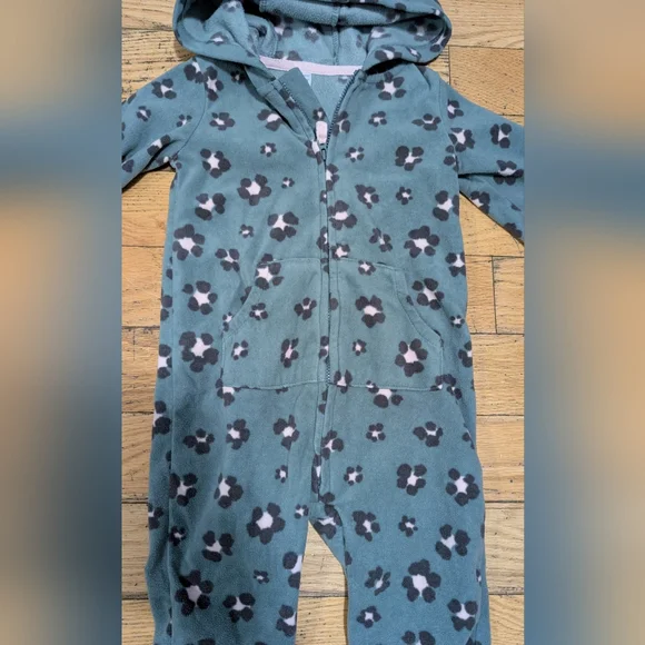 EUC Hooded One Piece Floral fleece 24M *S4 - Picture 5 of 5